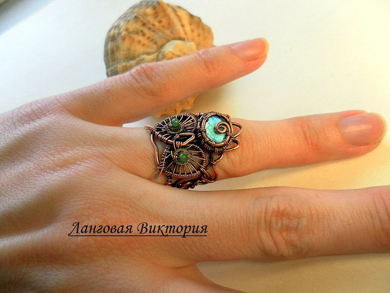 Steampunk owl ring, steampunk jewelry, wire wrap owl ring, copper owl jewelry, owl gift, handmade ring, adjustable ring, valentines gift image 2