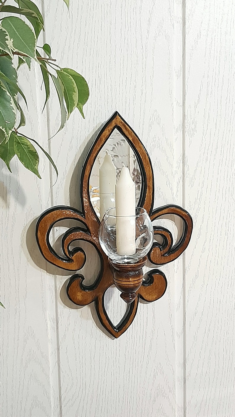 Pair of Wooden Wall Sconces wall wooden candlestick Wood Etsy