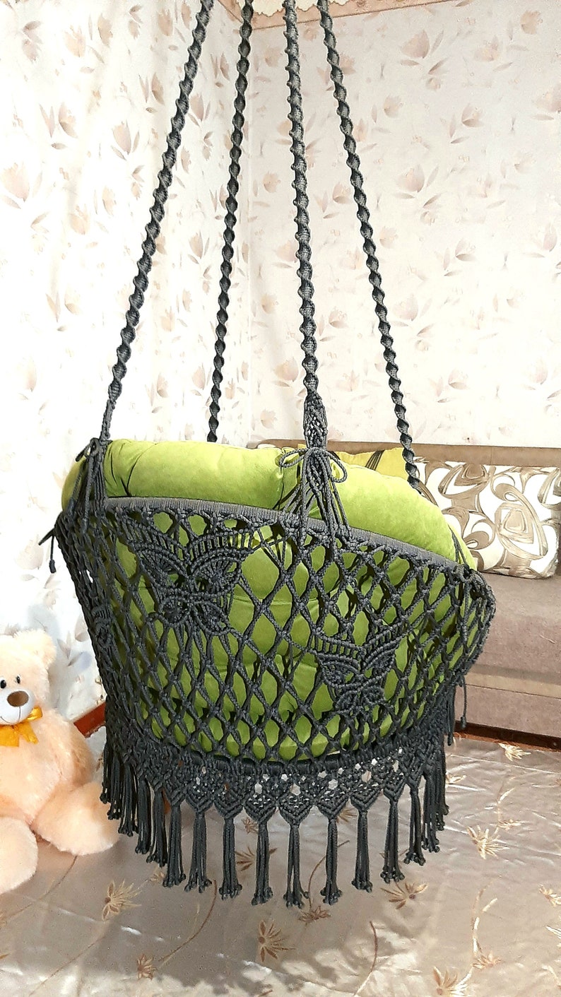Hanging Macrame Chair Swing Handmade With Cushions Macrame Etsy