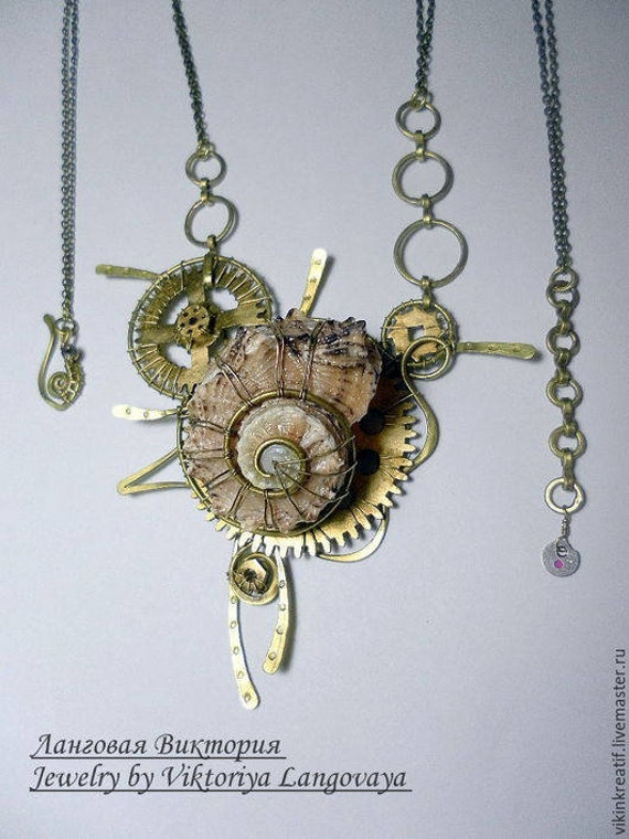 Wire Wrapped Steampunk Necklace, Seashell Fossil Pendant - Etsy