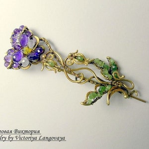 Unique handmade Pansy Brooch, Wire wrapped floral brooch, purple amethyst brooch, Art Nouveau Pansy brooch, pansy scarf pin,purple Pansy pin image 2