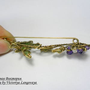 Unique handmade Pansy Brooch, Wire wrapped floral brooch, purple amethyst brooch, Art Nouveau Pansy brooch, pansy scarf pin,purple Pansy pin image 7