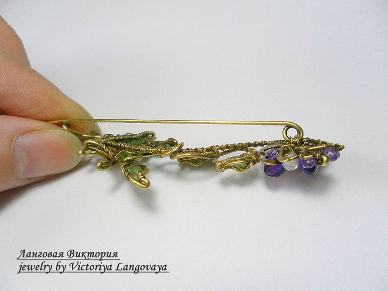 Unique handmade Pansy Brooch, Wire wrapped floral brooch, purple amethyst brooch, Art Nouveau Pansy brooch, pansy scarf pin,purple Pansy pin image 7