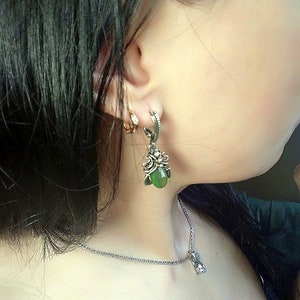 Silver earrings, London blue Topaz earrings, green serpentine silver earrings, unique Wrapped Earrings, Gemstone Earrings, gift for her image 4