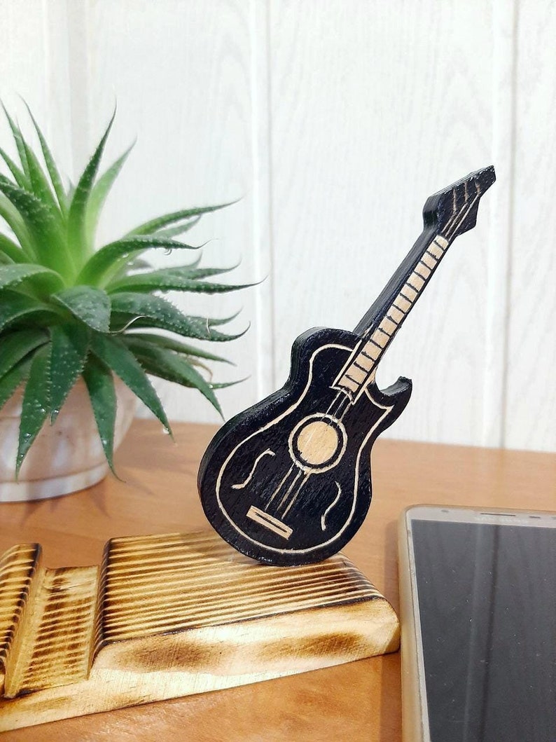 Guitar Phone Stand: Handmade Wooden Desk Organizer, Gift for Guitarist image 3
