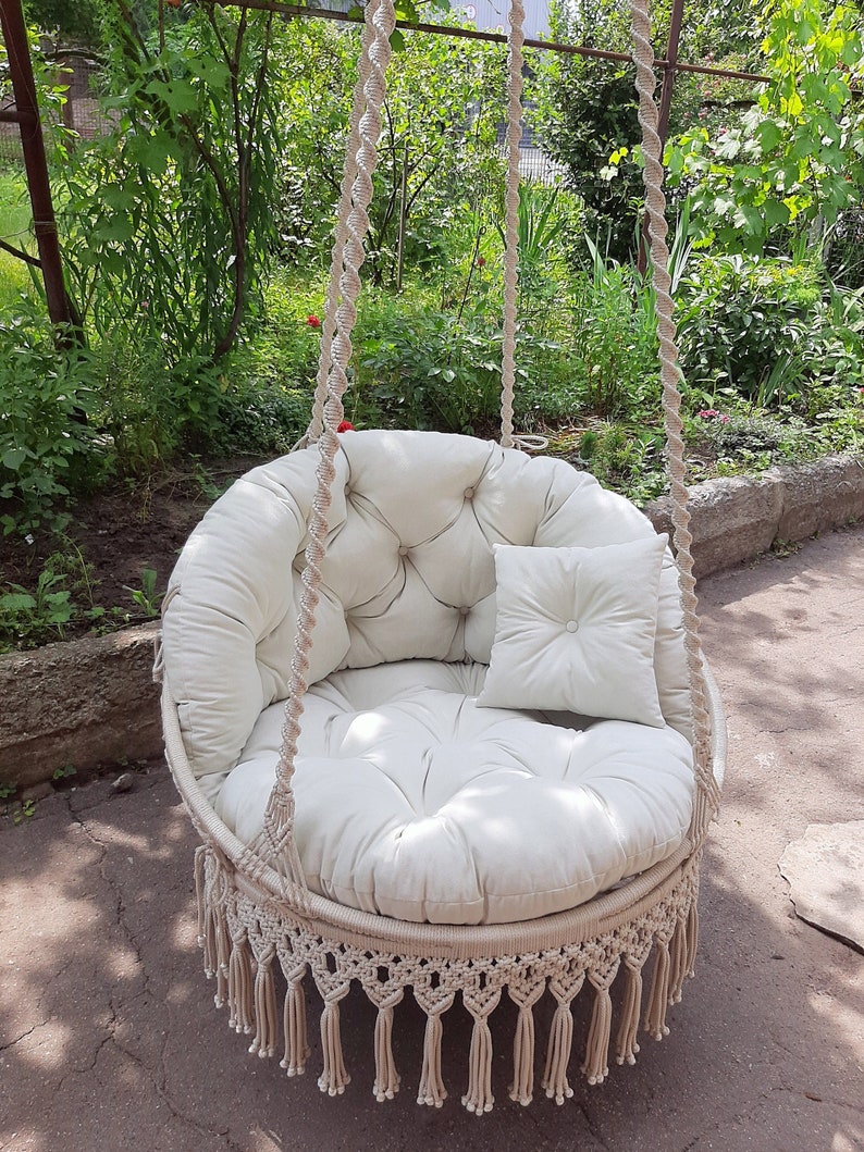 Hanging Macrame Chair Swing Handmade With Cushions Macrame Etsy