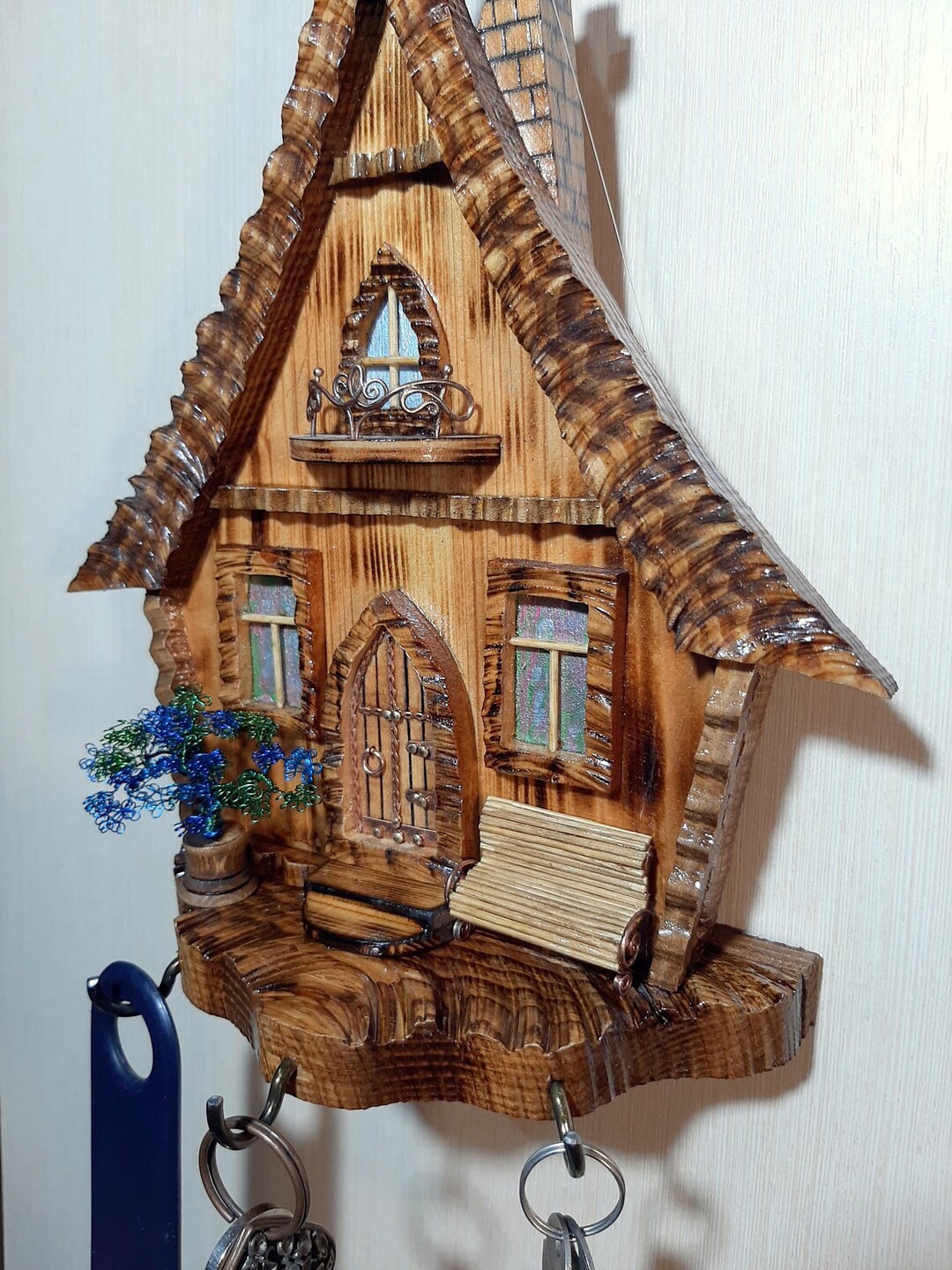 Wall Key Rack, Family Key Rack, Wood Key Holder, Key Rack Wooden House ...