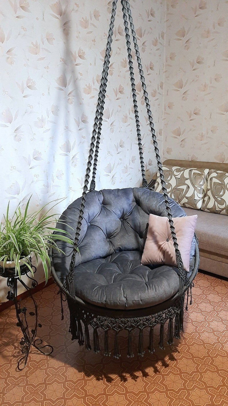Hanging Macrame Chair Swing Handmade With Cushions Macrame Etsy