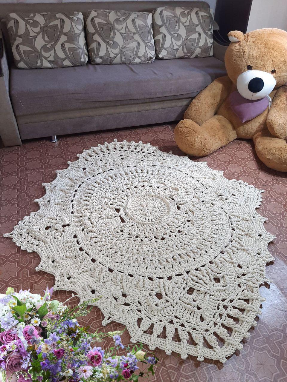 Crochet Lace Rug, Oval Shape, With a Figured Edge, and Textured Pattern ...