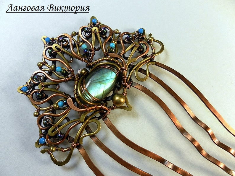 Copper wire wrapped hair comb Barrette hair hair jewelry Etsy