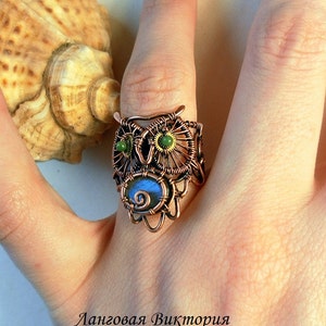 Steampunk owl ring, steampunk jewelry, wire wrap owl ring, copper owl jewelry, owl gift, handmade ring, adjustable ring, valentines gift image 4