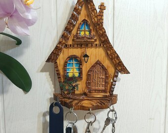 Wall Key Rack, Family Key Rack, Wood Key Holder, Key Rack Wooden House ...