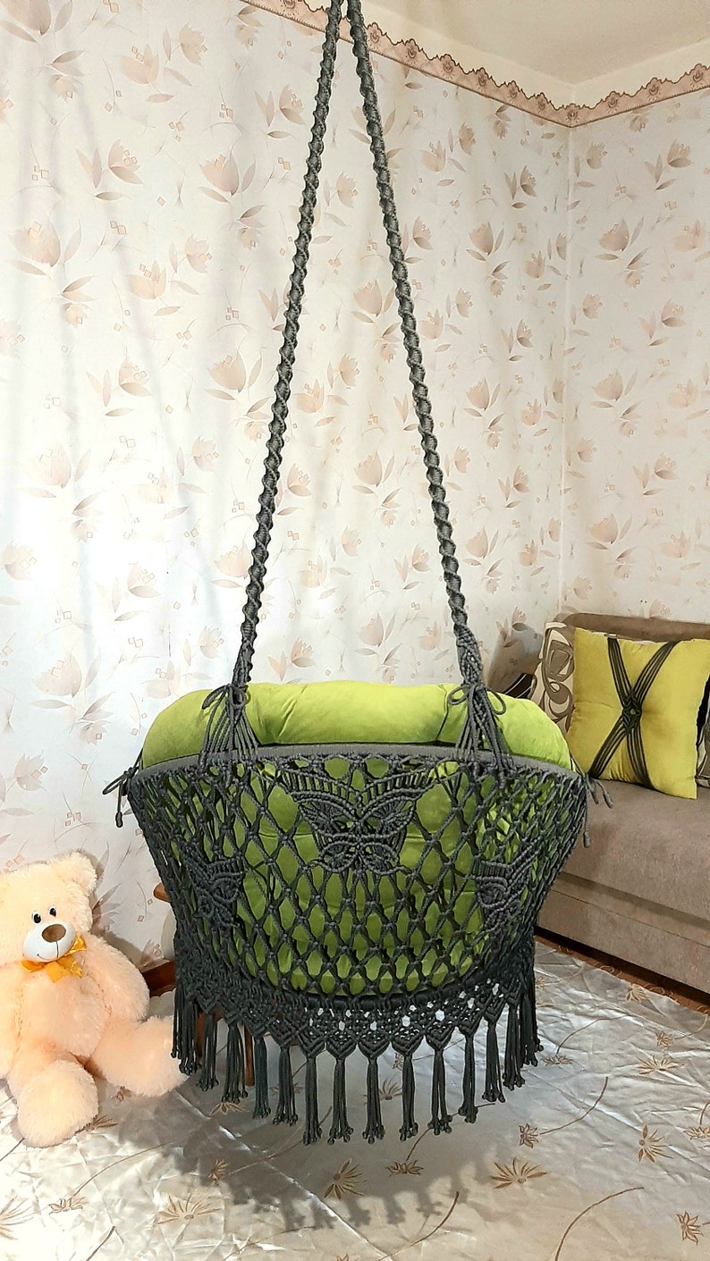 Hanging Macrame Chair Swing Handmade With Cushions Macrame Etsy