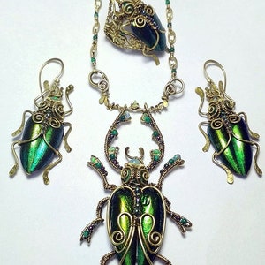 Beetle Pendant, wire wrap scarab jewelry, Insect jewelry. unique beetle pendant. scarab pendant, green scarab beetle, gift for her image 10