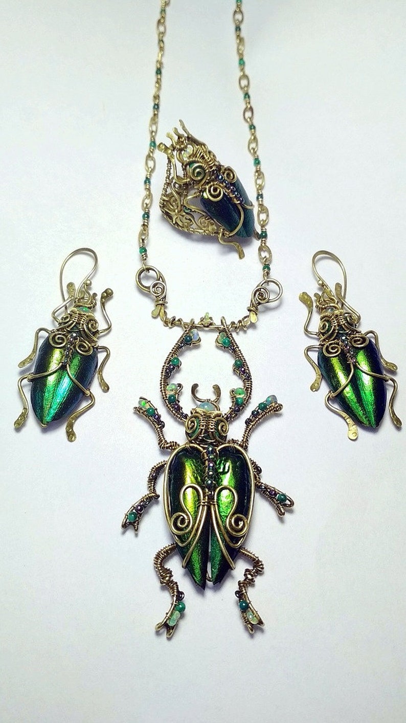 Beetle Pendant, wire wrap scarab jewelry, Insect jewelry. unique beetle pendant. scarab pendant, green scarab beetle, gift for her image 10