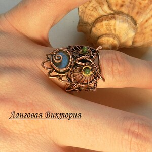 Steampunk owl ring, steampunk jewelry, wire wrap owl ring, copper owl jewelry, owl gift, handmade ring, adjustable ring, valentines gift image 3