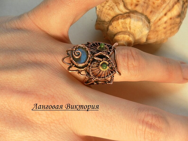 Steampunk owl ring, steampunk jewelry, wire wrap owl ring, copper owl jewelry, owl gift, handmade ring, adjustable ring, valentines gift image 3