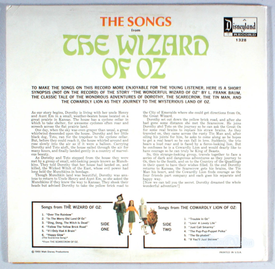 Disney Wizard of Oz The Songs from 1969 Vinyl LP Etsy