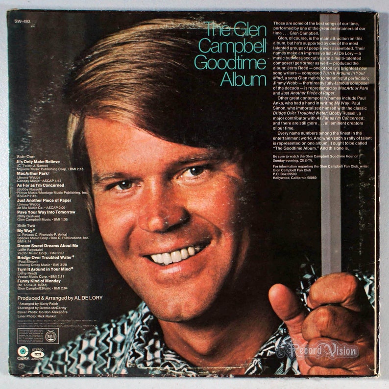 Glen Campbell Goodtime Album 1970 Vinyl LP It's Only Make Believe image 2