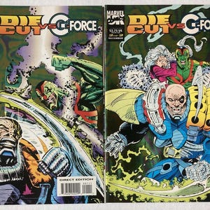 May include: Two comic book covers featuring the Die Cut vs G-Force characters. The covers are green, black, and yellow with a comic book style illustration of the characters in action. The text on the covers reads "Die Cut vs G-Force".