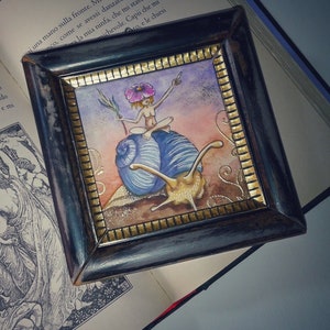 Cavaliere sulla Chiocciola - Fantasy Miniatura - Dipinto Originale - Acquerello - Piccolo Popolo