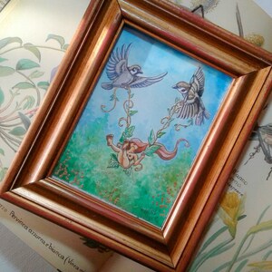 Altalena della Fata - Fantasy Miniatura - Dipinto Originale - Acquerello - Piccolo Popolo