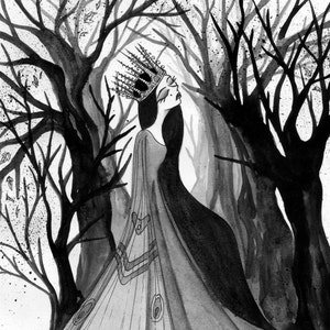 Queen Moth - Autumn - Fairytale - Black and White Watercolor - Print from Original Painting