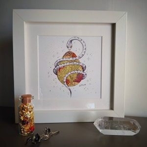 Cosmic Egg - Miniature - Original Work - Ink and Gold Leaf - Cosmic Snake