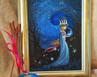 Saint Lucia - Winter Solstice - Christmas - Yule - Acrylic Illustration on Canvas - Original Painting