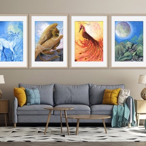 4 Elements Collection - Mythological Animals - Watercolors Prints set