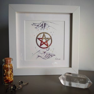 Pentacle - Miniature - Original Work - Ink and Gold Leaf - Magic Seal