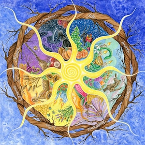 Wheel of the Year Solar Mandala Pagan Holidays Print from original drawing image 1