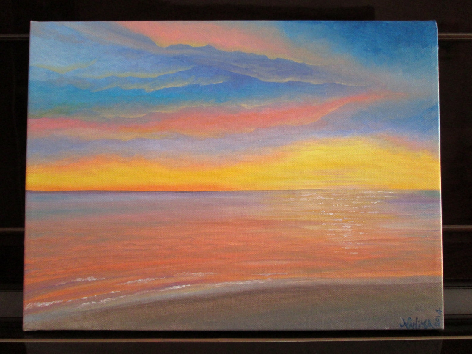 Quadro Acrilico Moderno YS-Art - Dipinto A Mano Città Con Oro 115x50 Cm Per Soggiorno