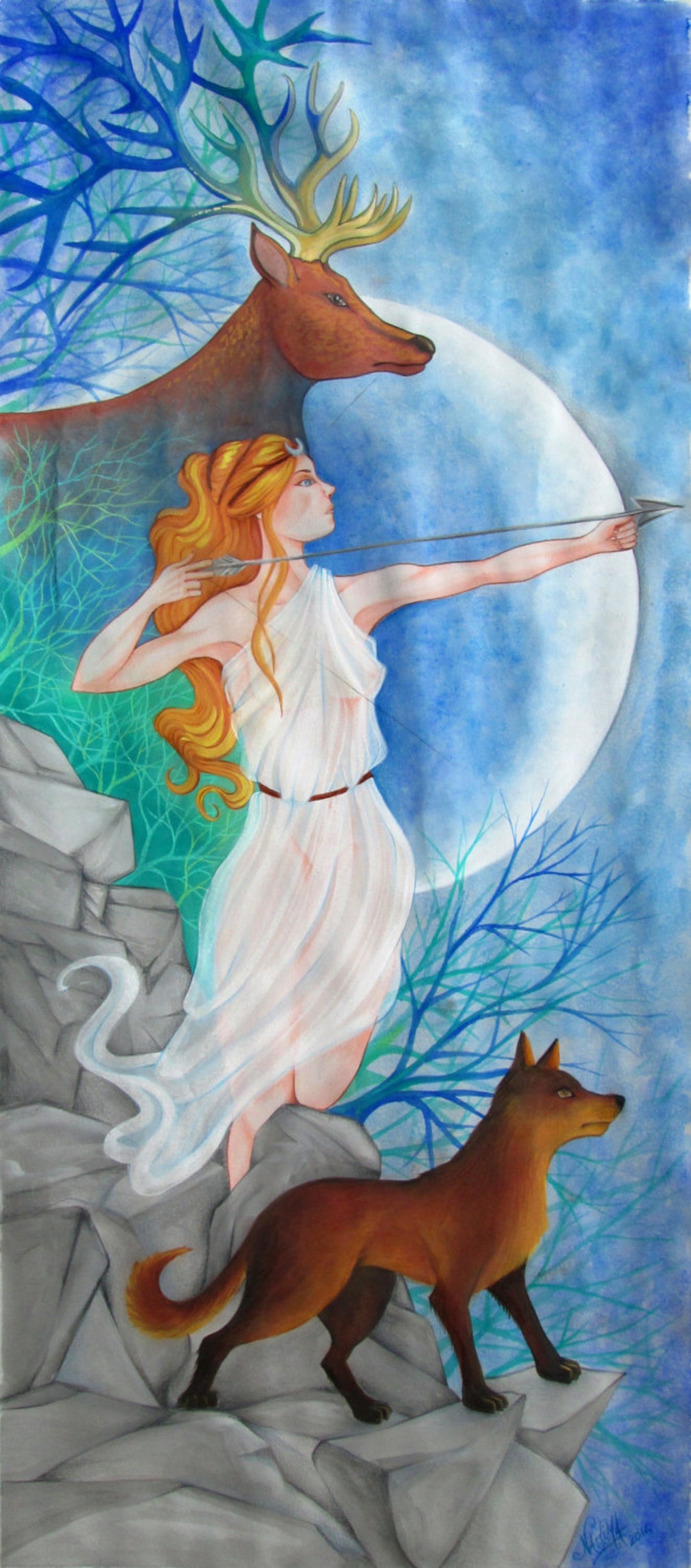 Artemis Diana Goddess of the Moon Print From an Original Painting - Etsy