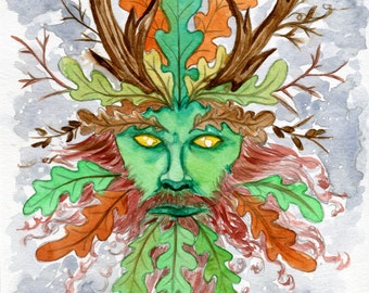 Uomo Quercia - Uomo Verde - Spirito dei Boschi - Stampa da Dipinto Originale