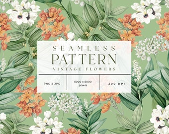 Sömlöst mönster med vintageblommor, blommönster, tygmönster, digitalt scrapbookpapper, upprepande mönster, kommersiell användningslicens PAT002