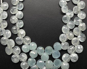 Faceted Aquamarine Heart Briolette Beads, 7mm 6" Strand