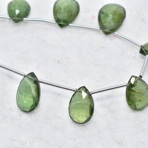 Green apatite Faceted Pear Shape Briolette Beads...8×12 To 9×12 mm...10 beads. AP395