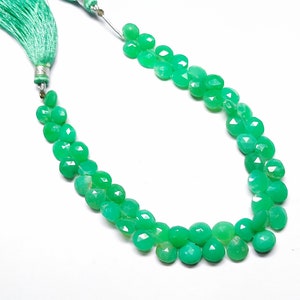 Chrysoprase Faceted Heart Shape Briolette Beads...Gemstone Beads...7 To 8 mm...8&quot;, 1 Strand ...P126