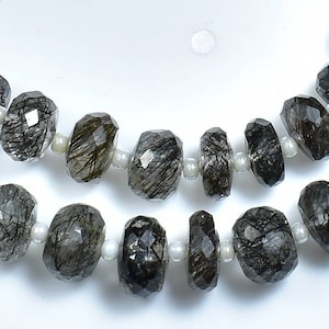 Black Rutile Faceted Rondelle Beads Natural Gemstone Rutile Rondelles 5.50 To 7.50mm 6"Strand ..LT90