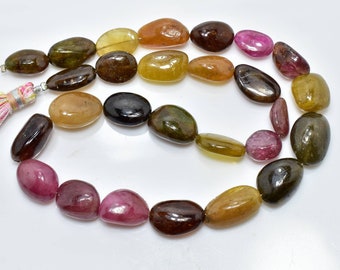Multi Tourmaline Nugget Beads, Natural Gemstone 14" Strand