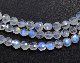 Rainbow Moonstone Faceted Coin Shape Beads Rainbow Moonstone Coin White Rainbow Beads 4 to 7mm 9.50"Strand .LT52