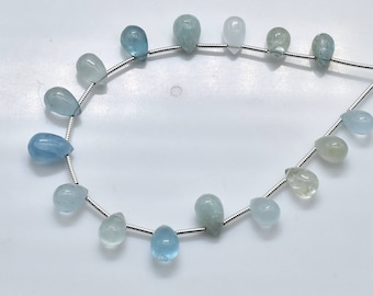 Aquamarine Plain Drops Shape Briolette Beads  AAA Quality Aquamarine Smooth Teardrop Beads 9 - 10mm long 6''Strand .Lt149.D3