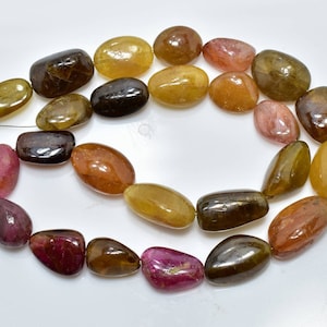 Multi Tourmaline Smooth Plain Nugget beads...Natural Gemstone...8×13 To 11×17 mm...14&quot;Strand ....P266
