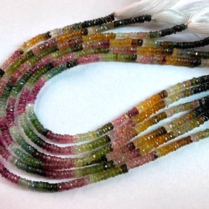 Multi Tourmaline Faceted Tire Shape Beads Tourmaline Beads AAA Quality Multi Tourmaline Heishi Beads Size 3-4mm 9&quot; Strand .LT207a