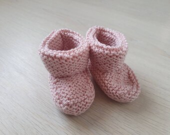 Dusky pink newborn hand knitted baby booties ideal gift