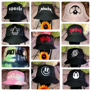 EDM, Rave, Festival, School, Personalized Custom Cotton Bucket Hat in Red, Black, Grey, White, Charcoal or blue & your color choice of vinyl