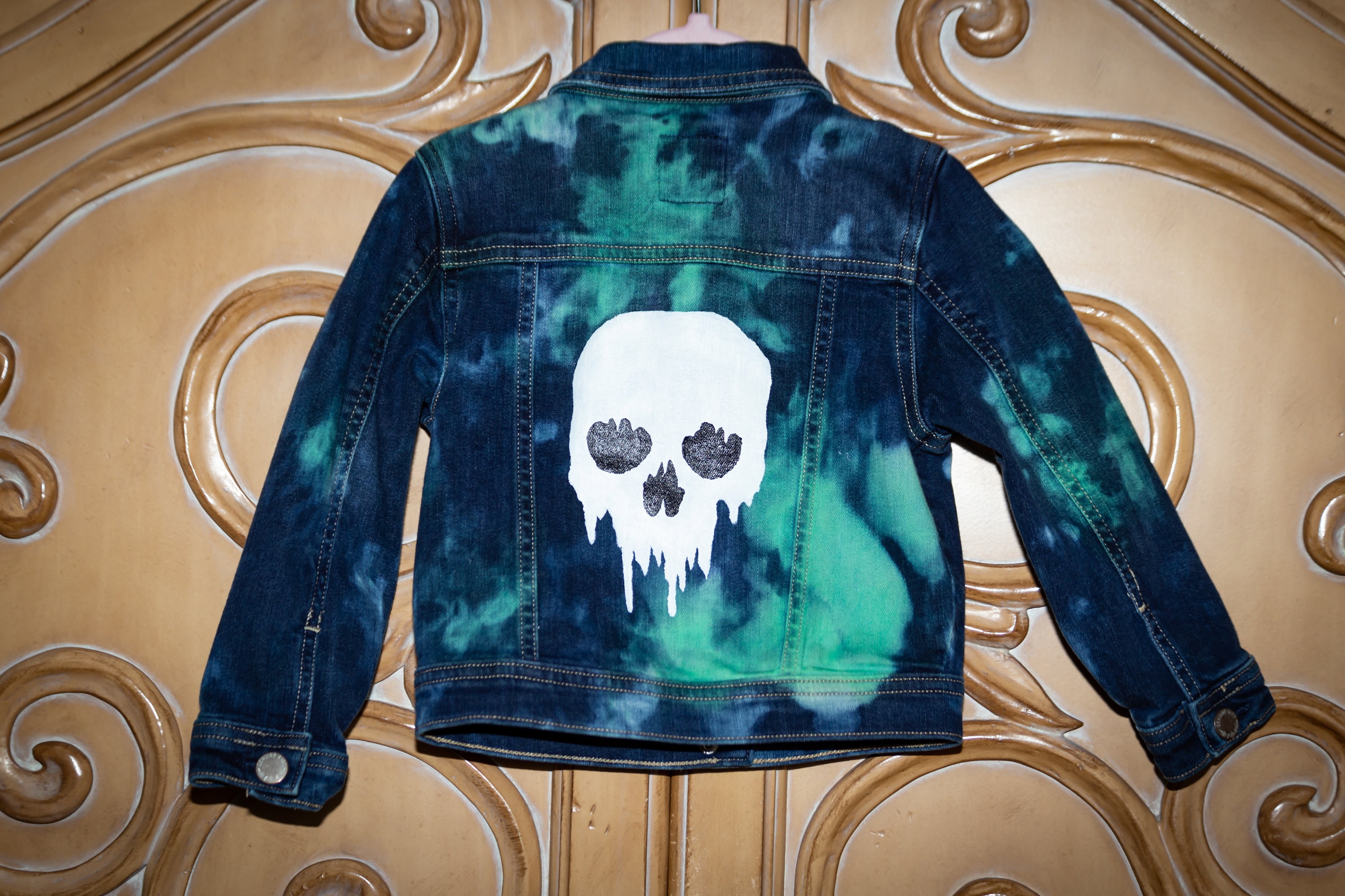 Unisex Rocker Baby Hand-painted Tie-dye Skull Denim Jacket