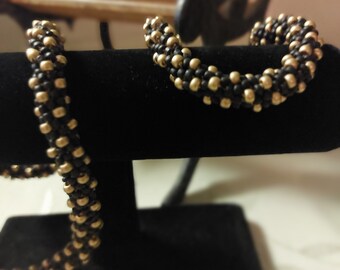 Kumihimo Style Necklace & Bracelet Black and Gold!