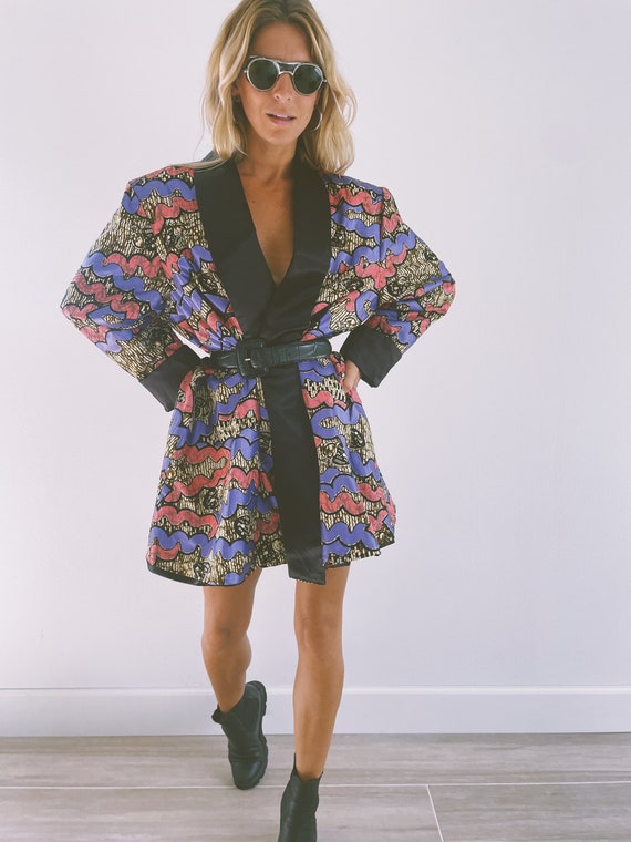 Vintage 1980’s Funky African Print Blazer Over Si… - image 4